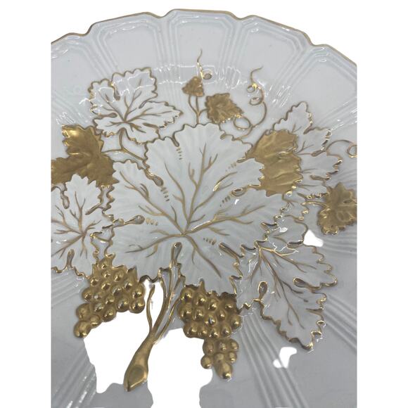 Vintage Gold leaf grape white plate dish decor made in Italy - Picture 2 of 5